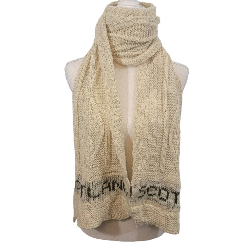 Vintage Scotland Scarf Spellout Light Beige Knit Scarf